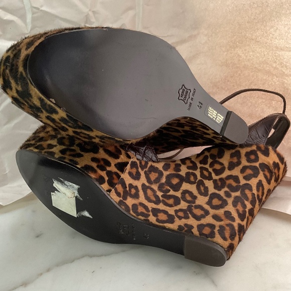 BARNEY'S Co-op Alligator Embossed Chocolate Leather Hair On Leopard Print 41 NWT - Picture 7 of 8